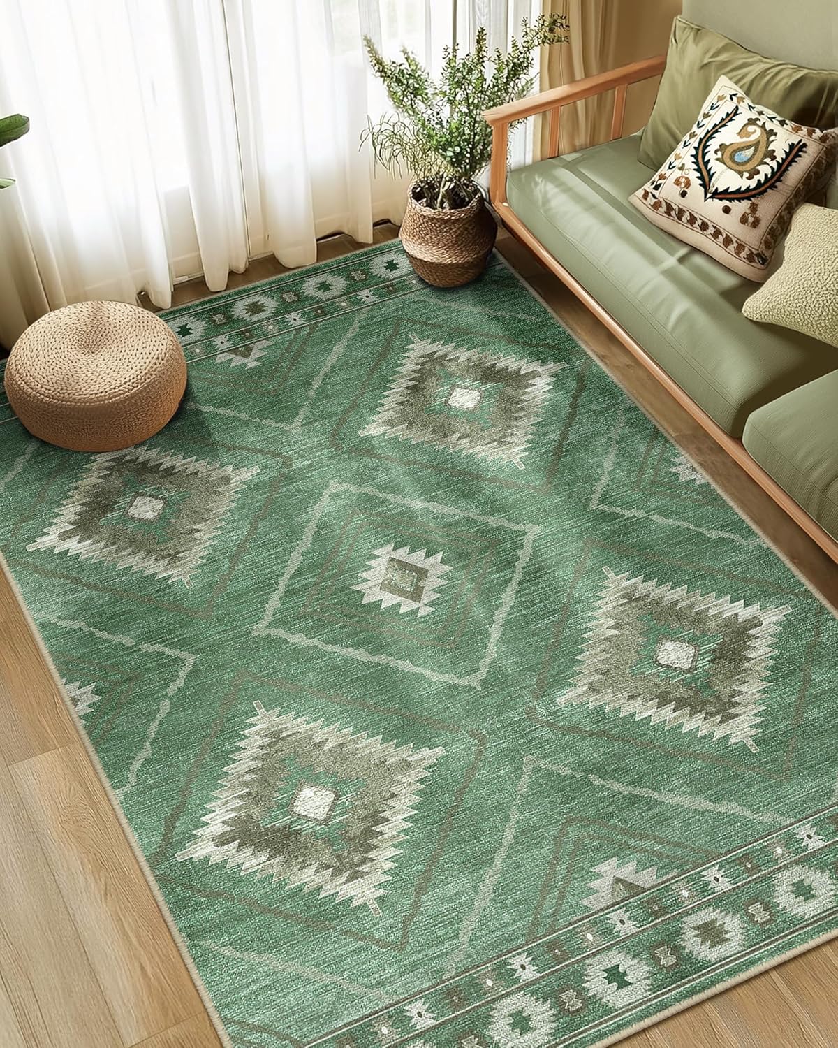 5x7 Area Rug Machine Washable Non-Slip Tribal Print Rug