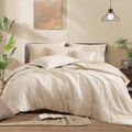 Queen Comforter Set Birch Marble Pattern - 7 Piece Reversible Bed in