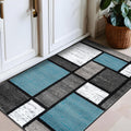 Contemporary Modern Boxes Area Rug 2ft 7in x 4ft - Non Shedding Blue