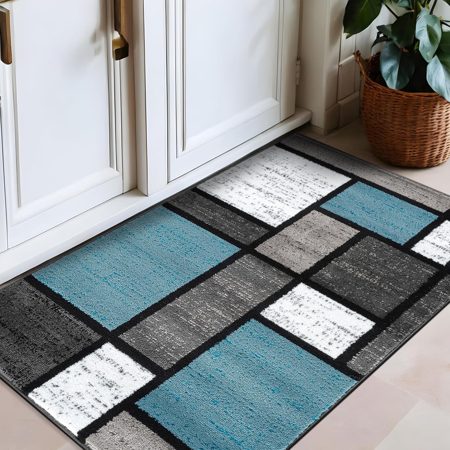 Rugshop Contemporary Modern Boxes Area Rug for Home Office