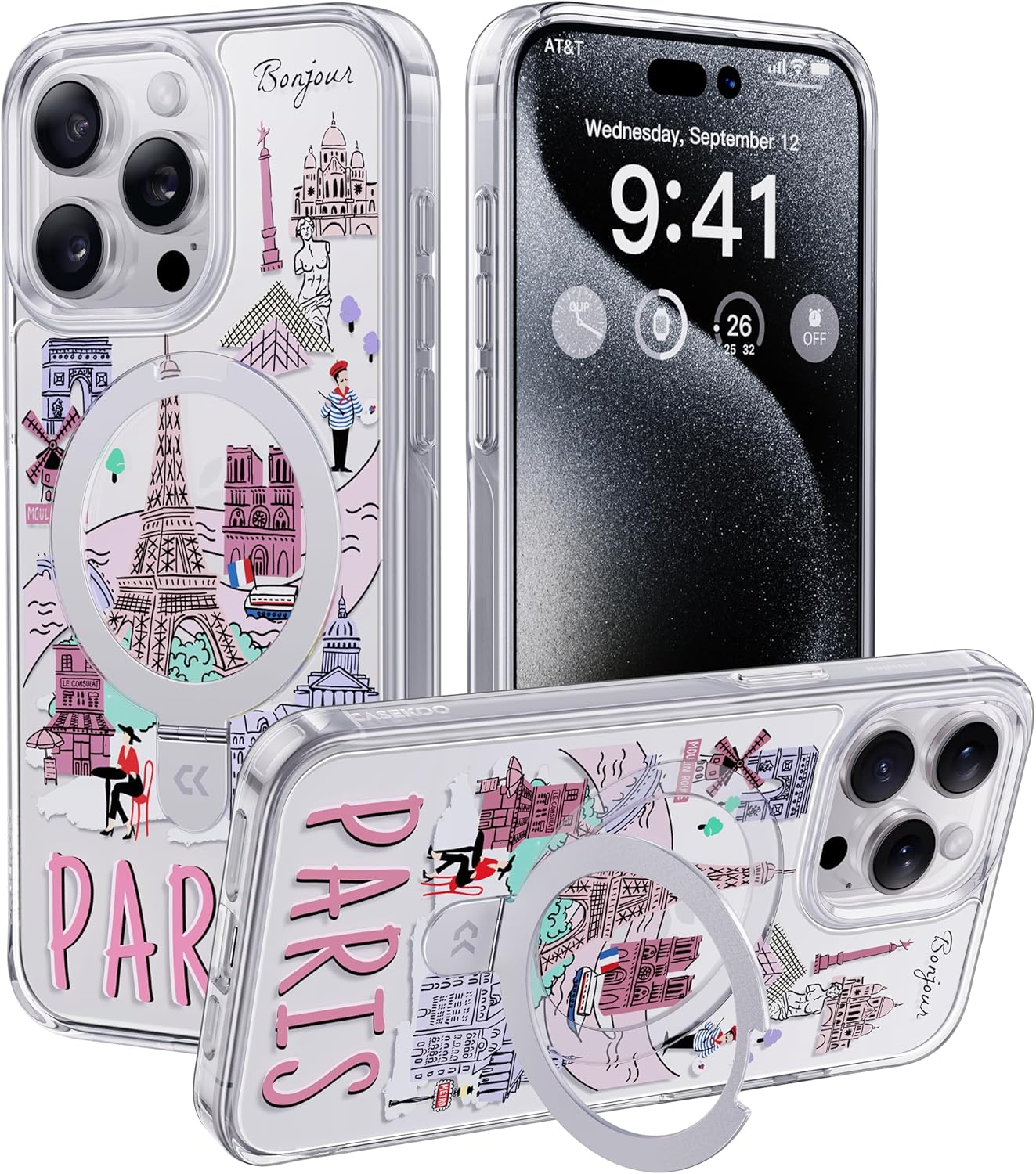 CASEKOO Paris Phone 14 Pro Case with Magnetic Stand & Protection