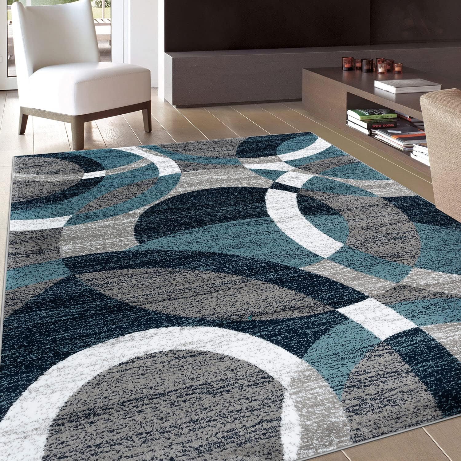 Rugshop Blue Modern Geometric Indoor Area Rug for Living Room