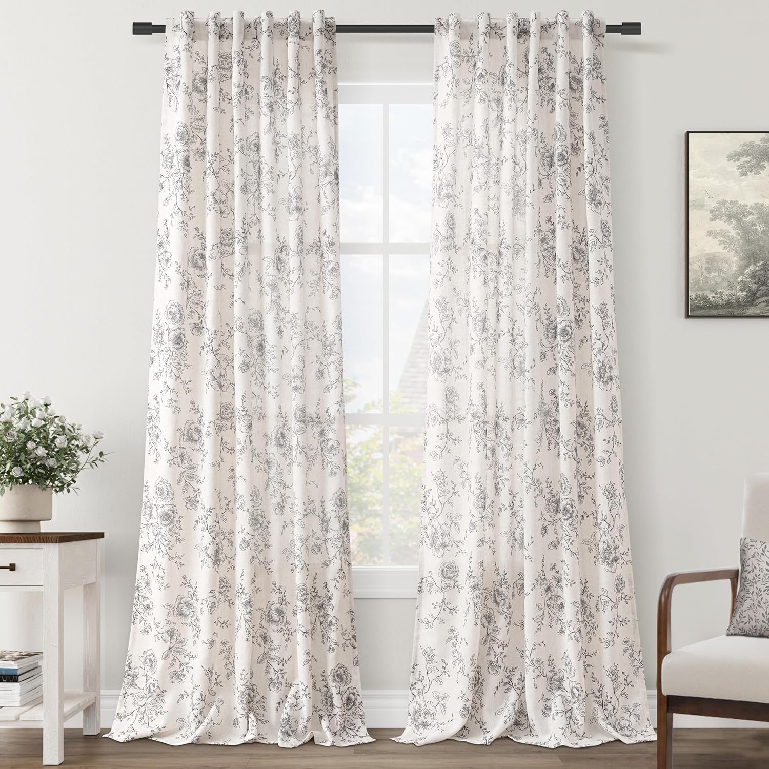 Printed Linen Curtains 90 Inch Length for Rustic Farmhouse Decor