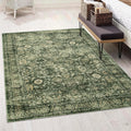 Vintage Living Room Rug 6x9 - Washable Green Distressed Floral