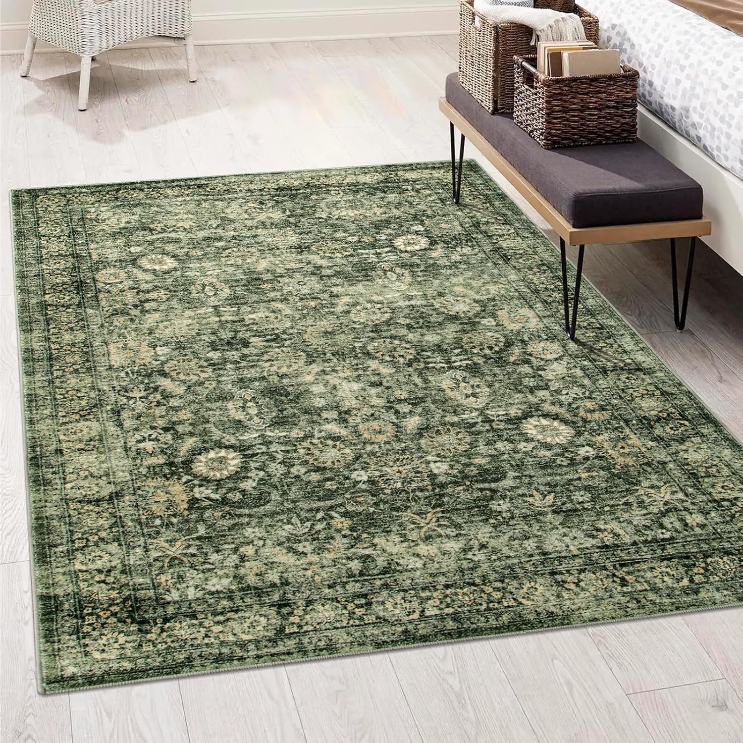 Morebes Vintage Living Room Rugs 6x9 - Soft Floral Area Rug