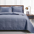 Full Bed Blue Coin Pattern Quilt Set - Lightweight Year-Round Comfort