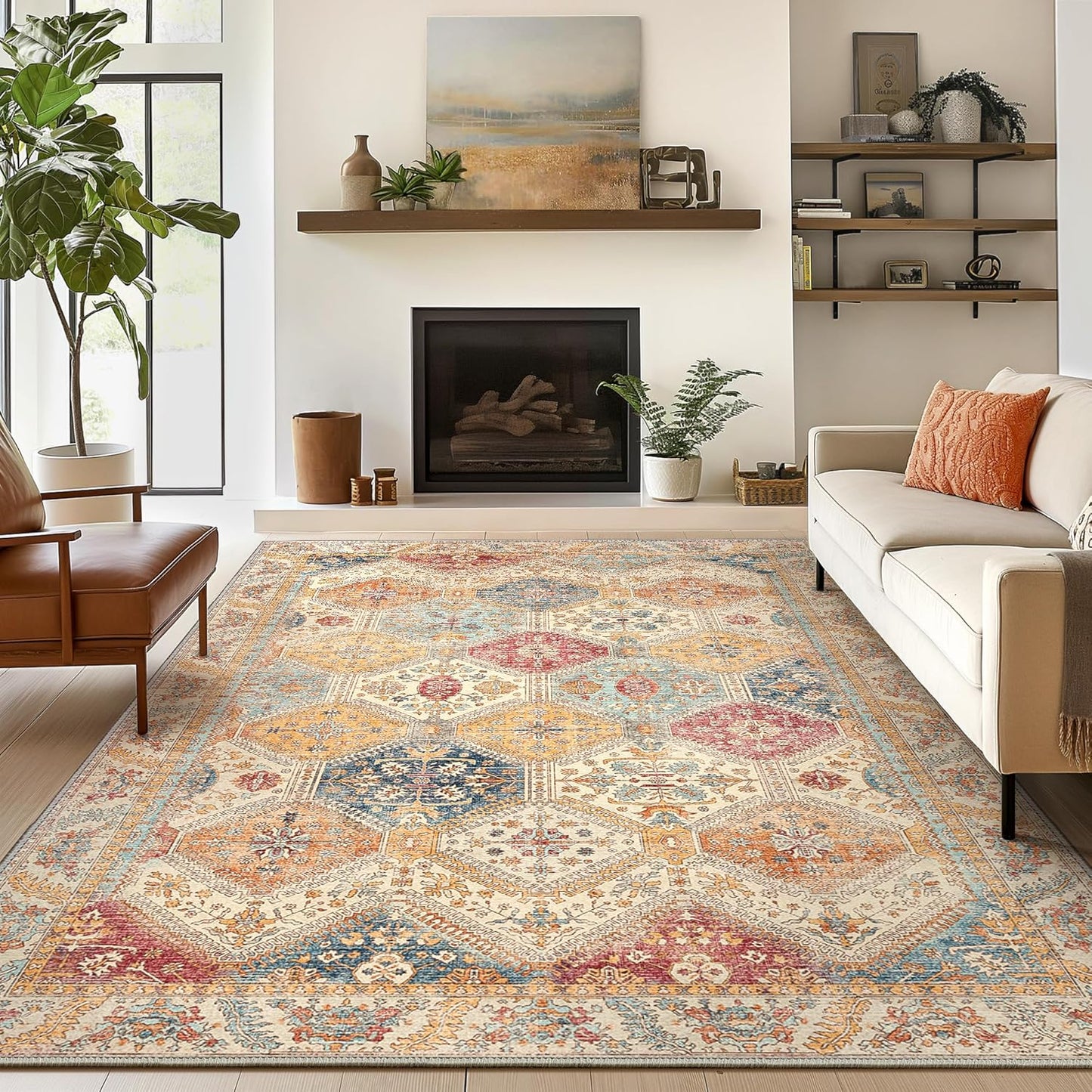 Bavni 6x9 Area Rugs for Living Room, Vintage Chenille Carpet