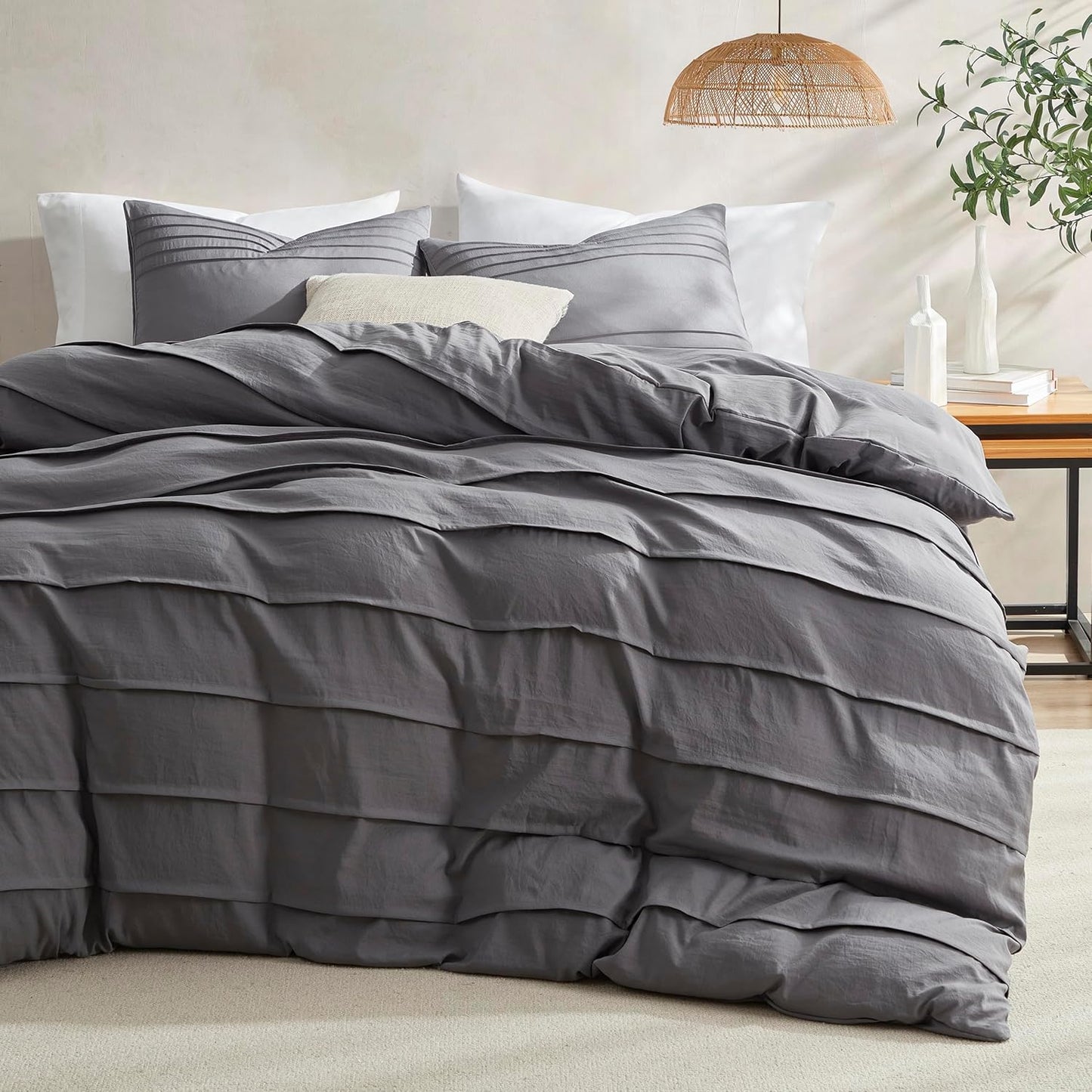 Oli Anderson Grey Duvet Cover Queen Size - Pleated Design