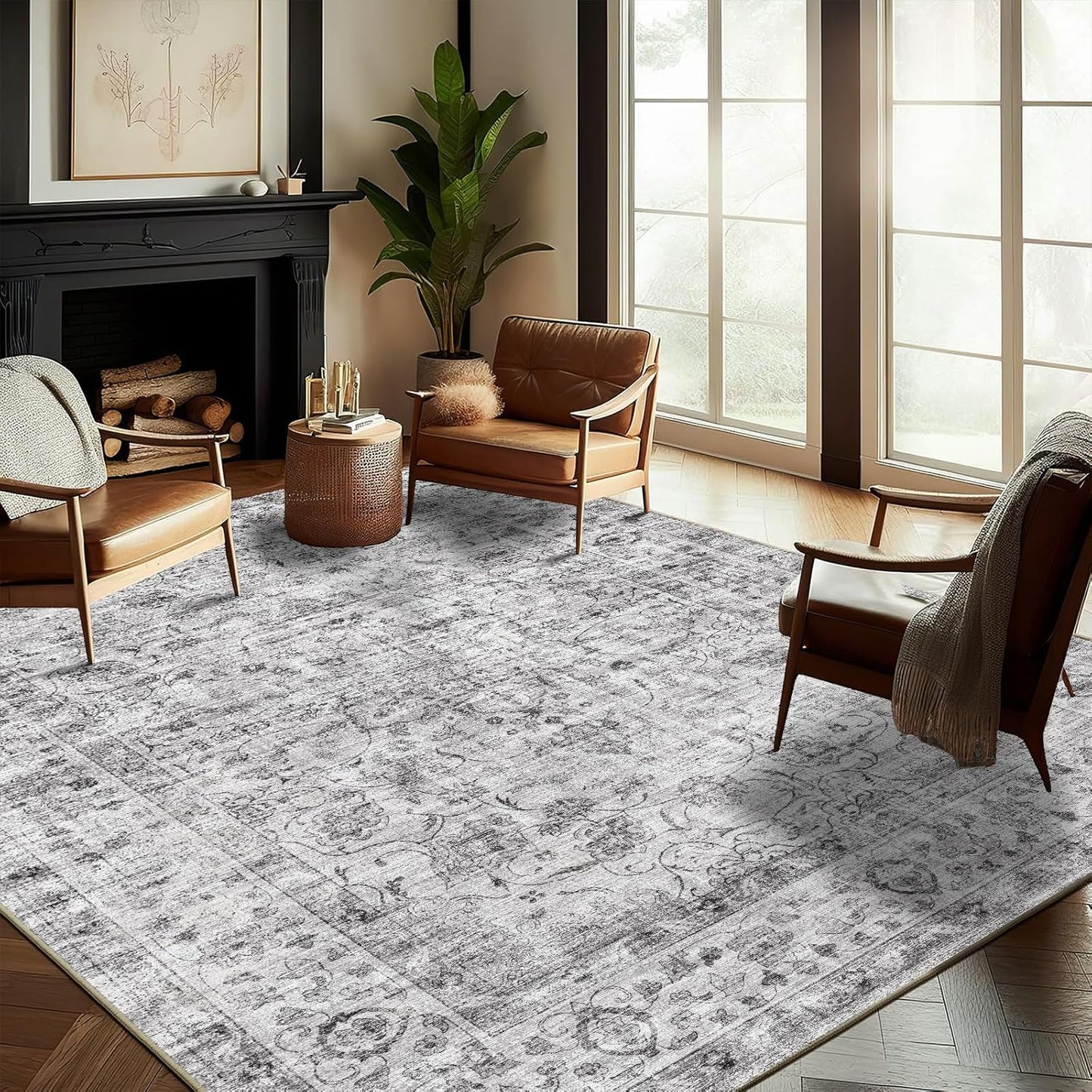 Washable Area Rug 10ftx14ft Boho Design for High Traffic Areas