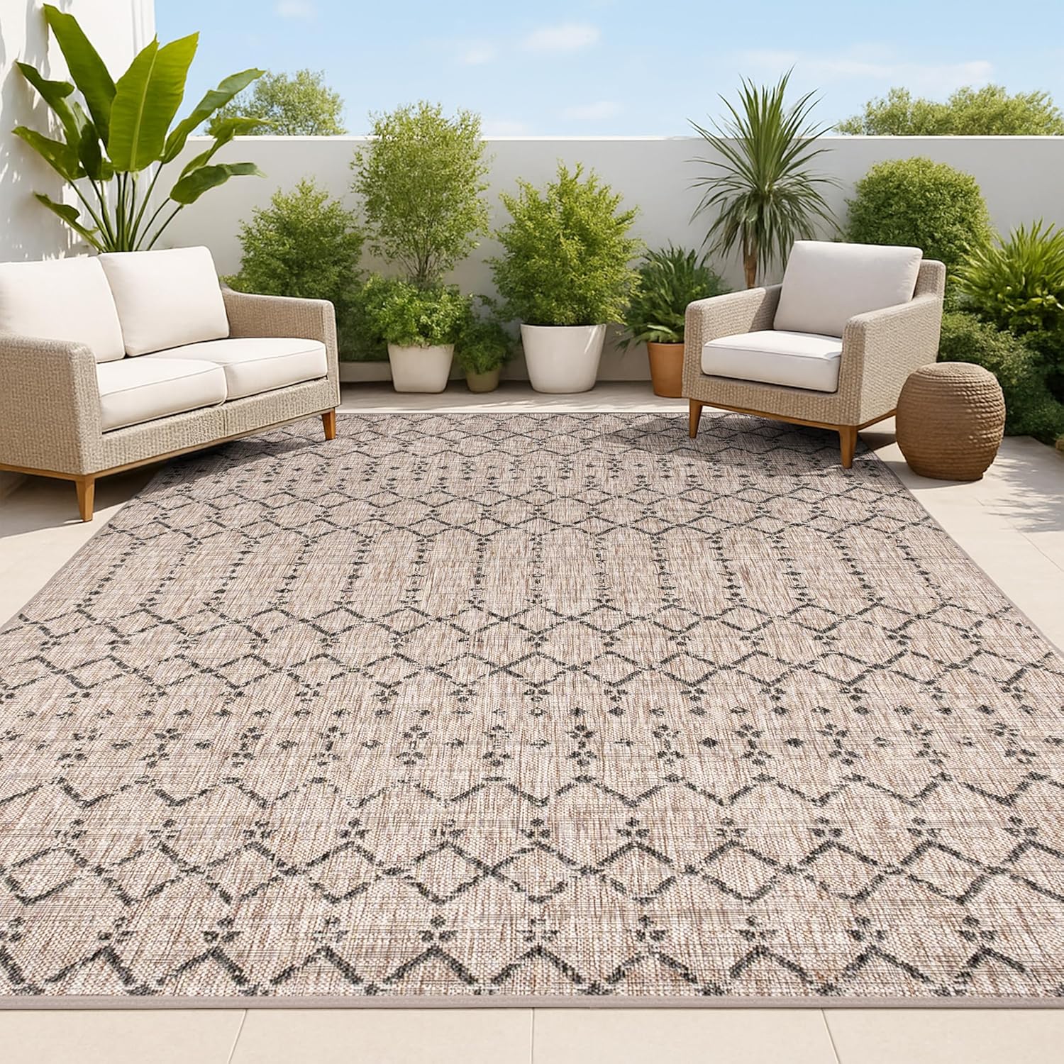 Moroccan Geometric Indoor Outdoor Area Rug for High Traffic Spaces