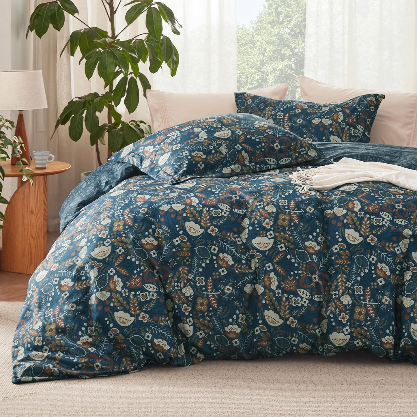 Bedsure Duvet Cover King Size - Reversible Floral Design Set