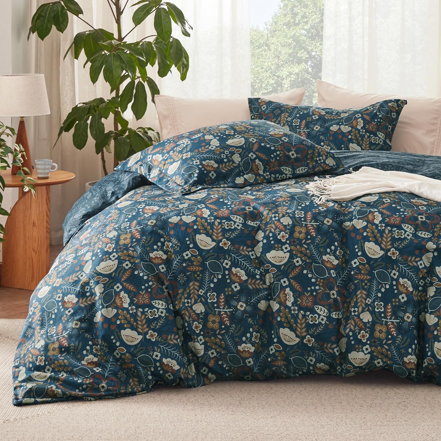 Bedsure Duvet Cover King Size - Reversible Floral Design Set