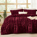 Bedsure Tufted Boho Comforter Set Queen Size - Dark Red Elegance