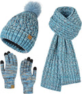 Womens Winter Warm Beanie Hat Long Neck Scarf and Touchscreen Gloves