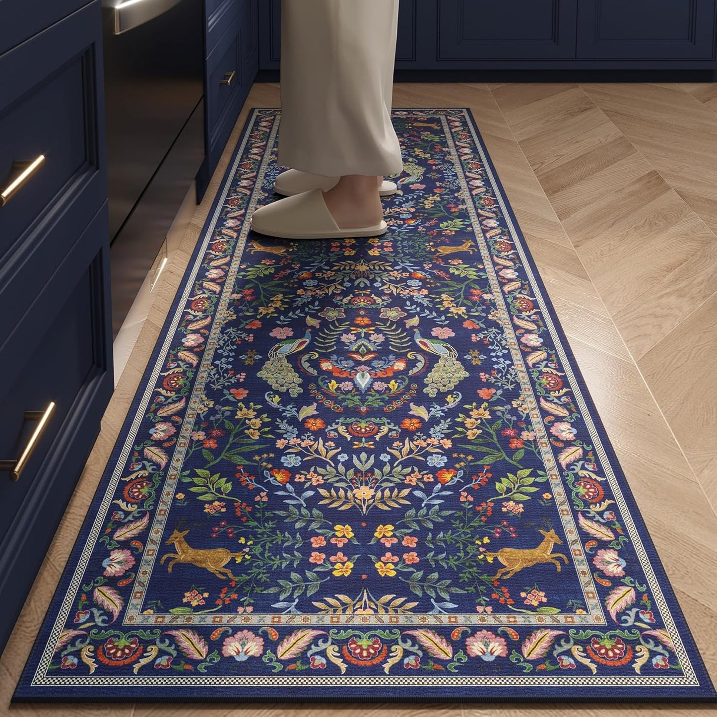 Rugcomf Runner Rug Washable Floral Non-Slip for Indoor Use