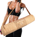 Yoga Mat Bag Cork Carrier with Pockets - Gold Satin Lined