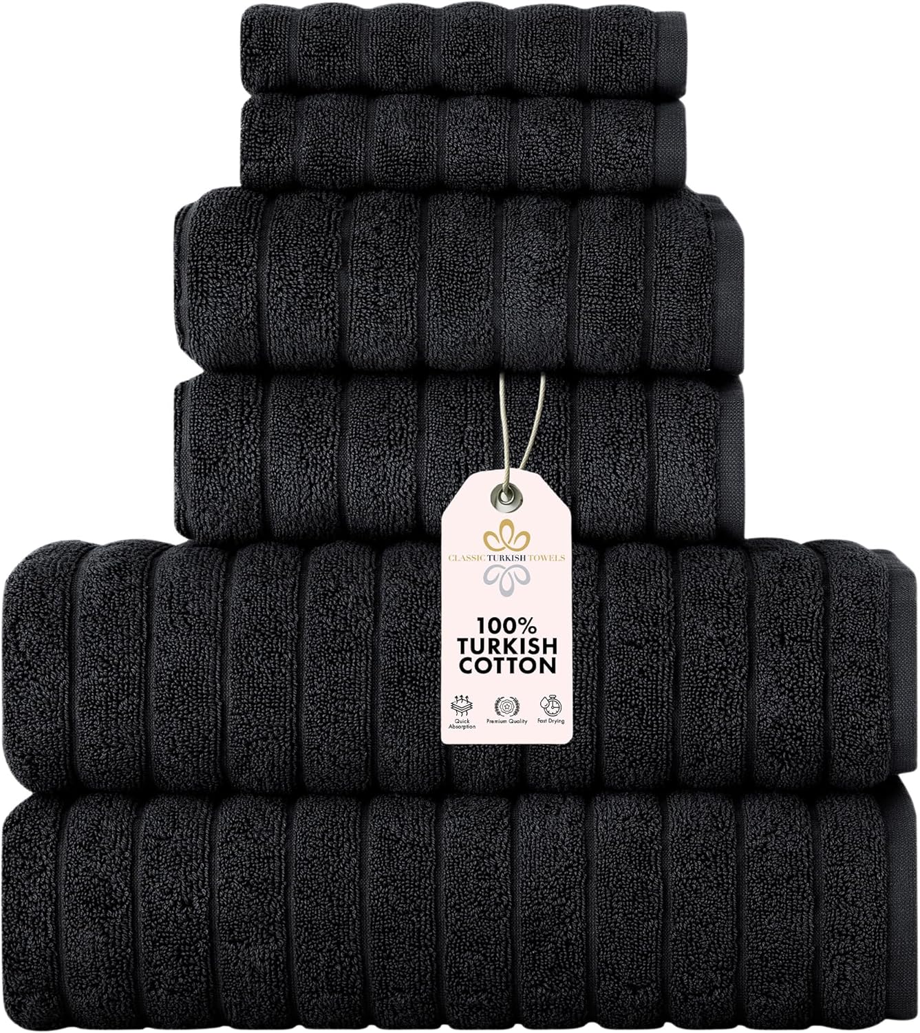 Classic Turkish Towels 6 Piece Towel Set for Luxurious Comfort