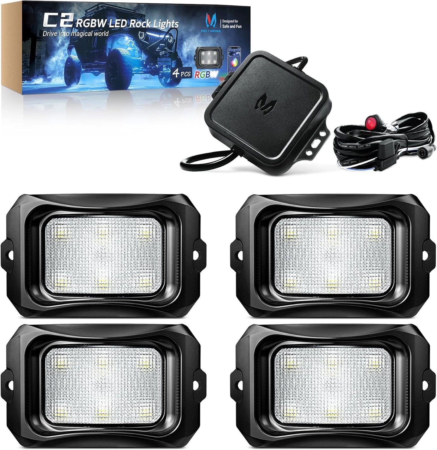 MICTUNING C2 Curved RGBW LED Rock Lights for Ultimate Illumination