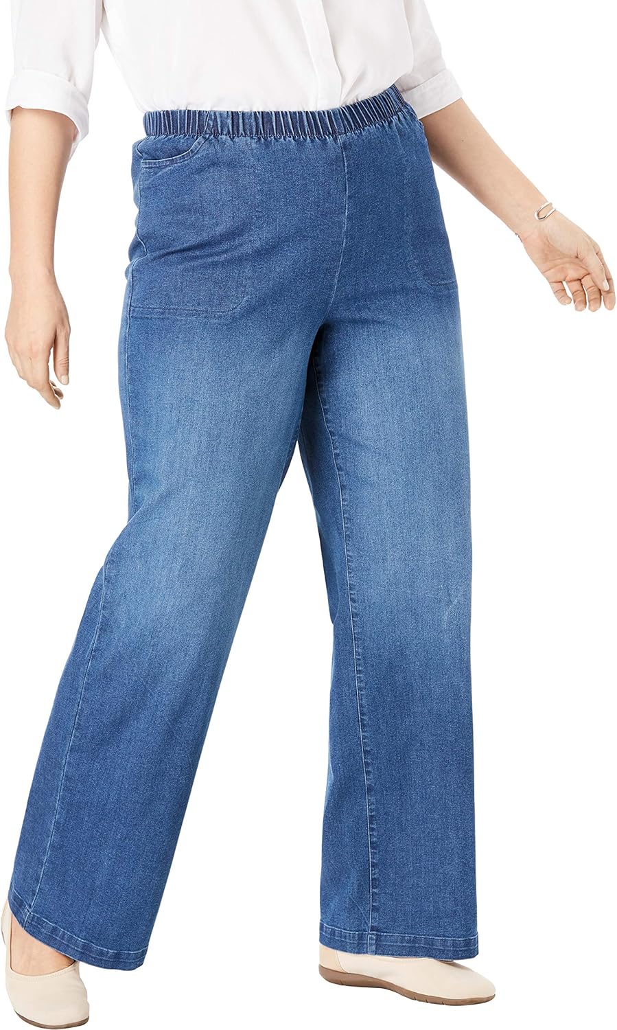 Plus Size Fineline Stretch Denim Wide-Leg Pull-On Jeans Review