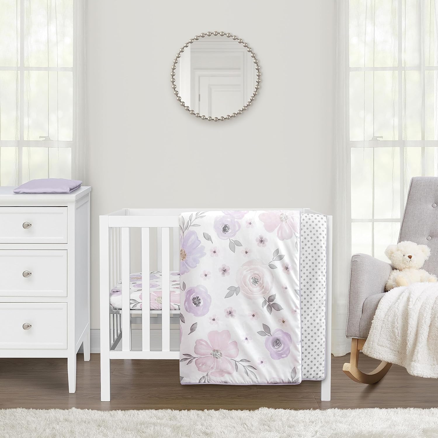 Sweet Jojo Designs Lavender Purple Boho Floral Mini Crib Set