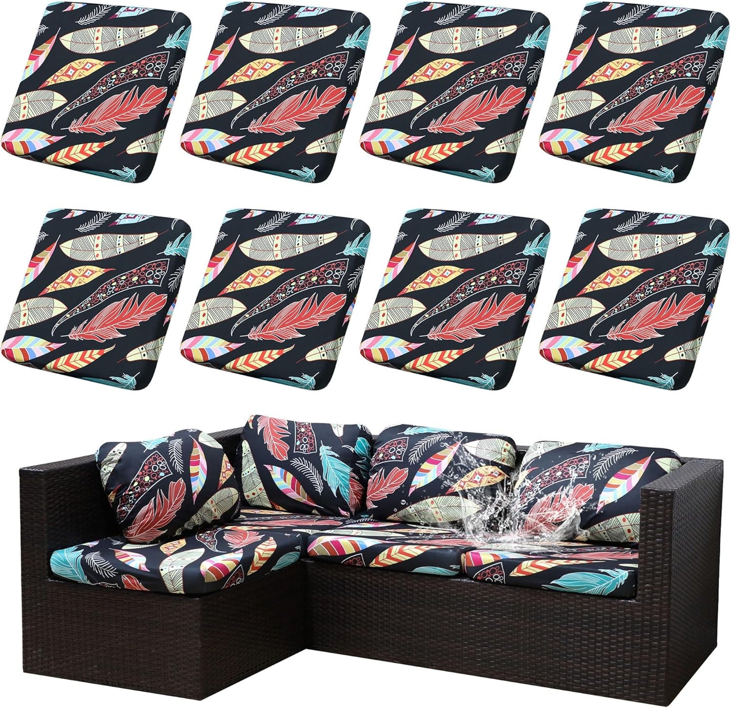 8Pcs Stretch Patio Cushion Covers for Outdoor Furniture Protection
