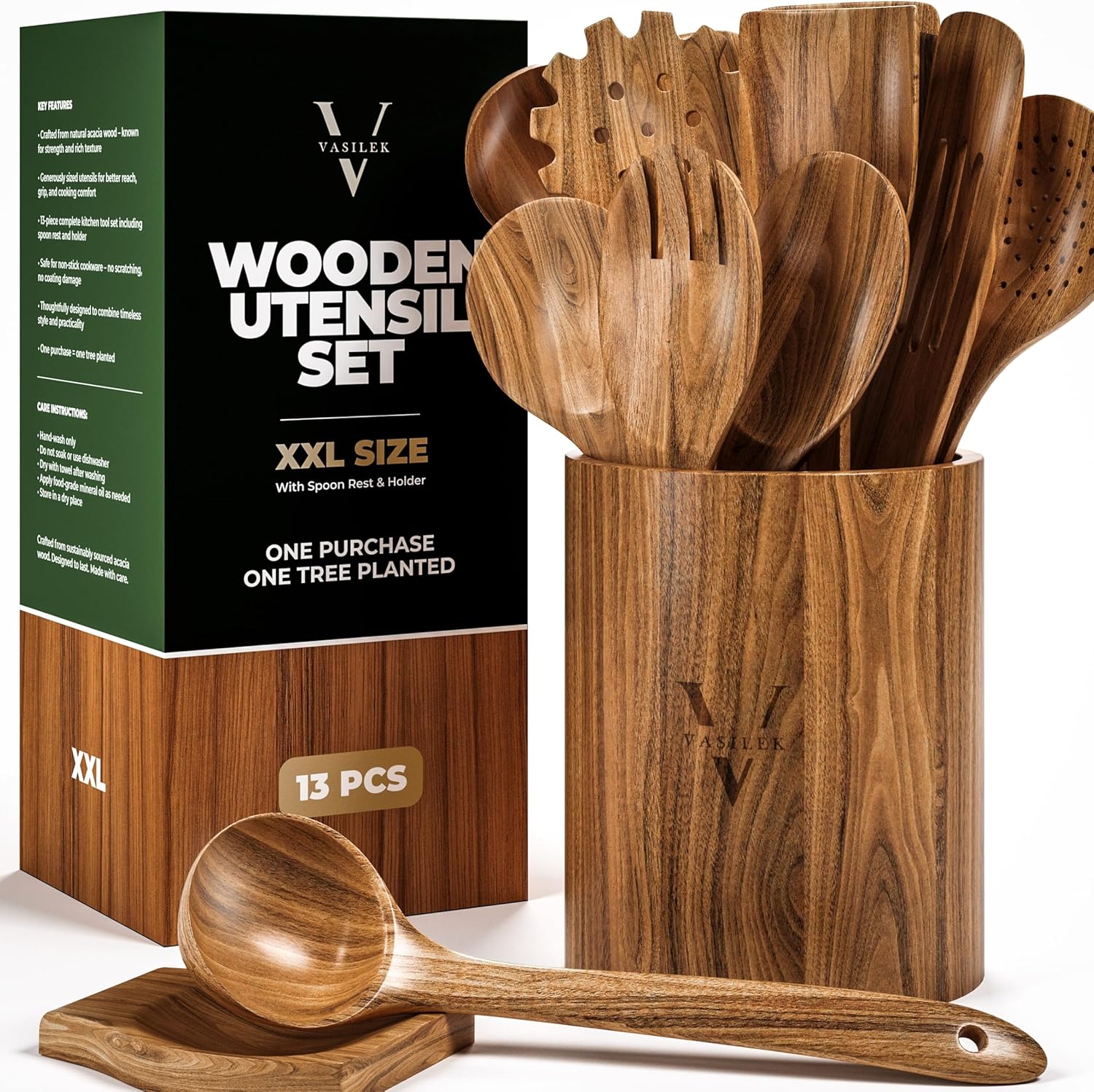 Vasilek Wooden Utensil Set 13 Piece Acacia Cooking Tools