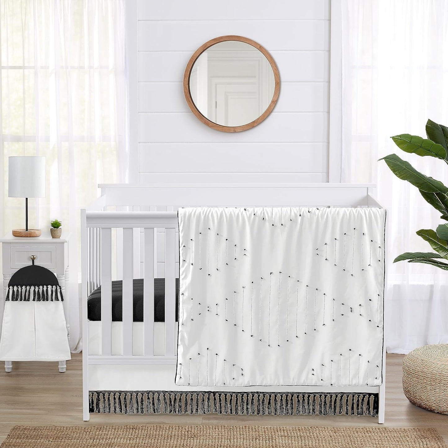 Sweet Jojo Designs Black White Boho Stitch Baby Crib Bedding Set
