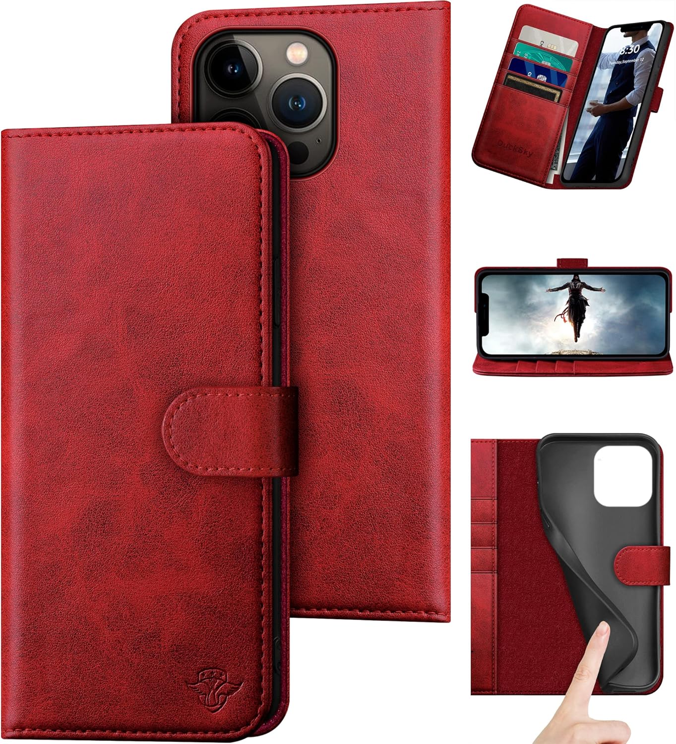 Genuine Leather Wallet Case for iPhone 14 Pro Max with RFID Blocking