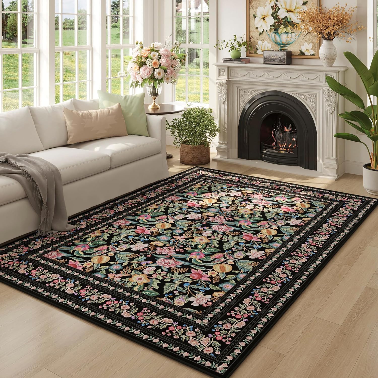 5x7 Washable Vintage Floral Area Rug for Living Room & More