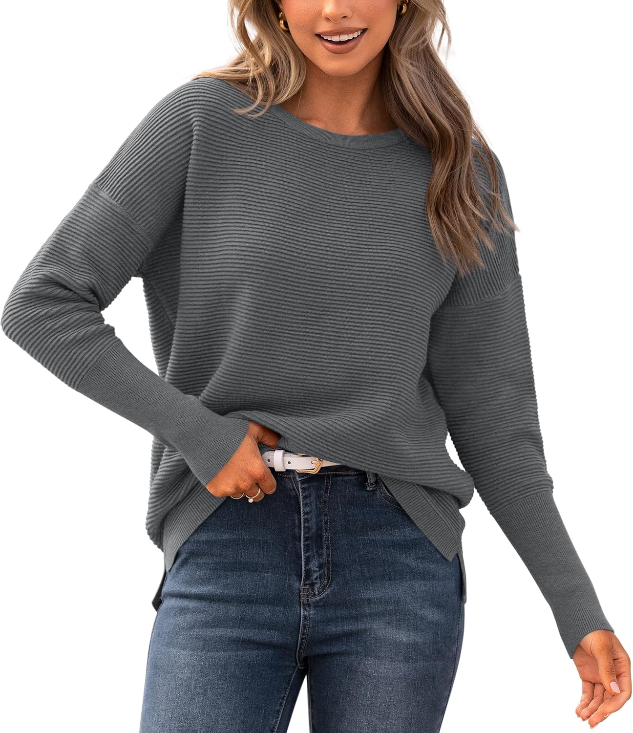 BTFBM Fall Sweaters for Women - Cozy Long Sleeve Pullover Tops