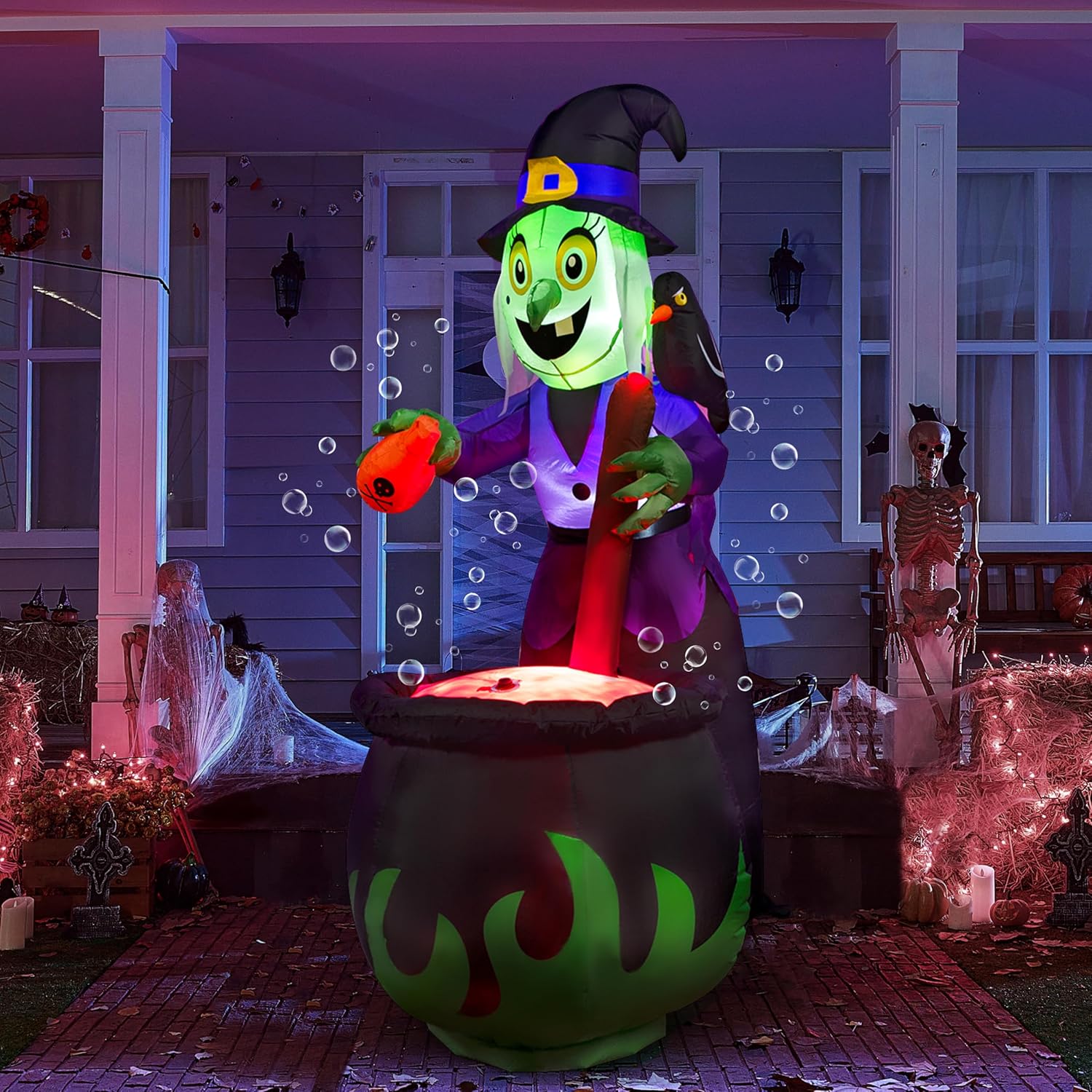 Giant 6 FT Halloween Witch Inflatables with Bubbling Cauldron