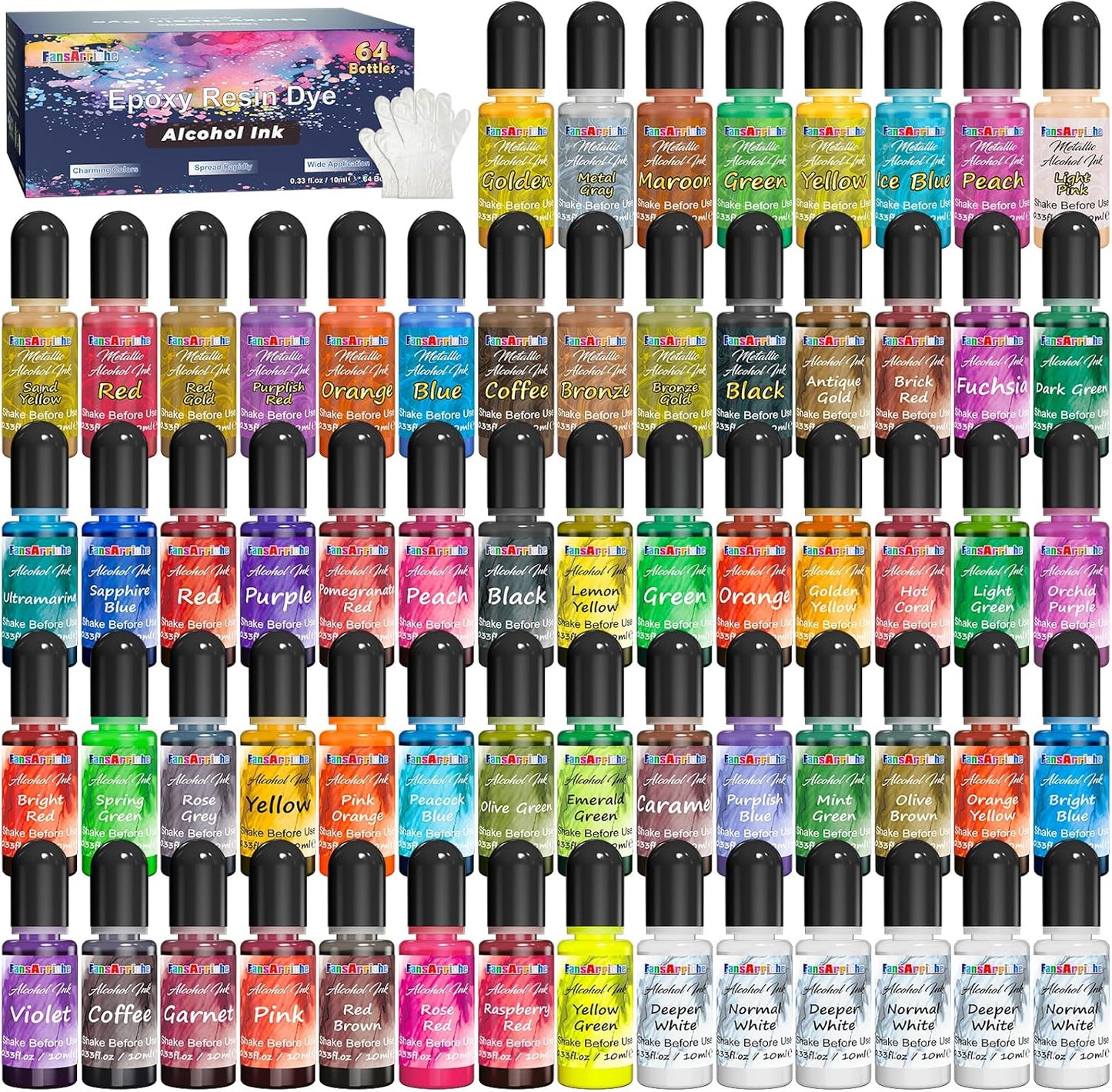 FansArriche Alcohol Ink Set - 64 Vivid Colors for Art Projects