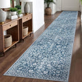 Vintage 2.6x16 Hallway Runner Blue and White Washable Non-Slip Carpet