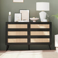 Rovaurx 6 Drawer Double Dresser with Rattan Fronts - MidCentury