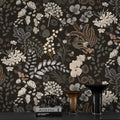 Black Floral Peel and Stick Wallpaper - Removable Vintage Contact