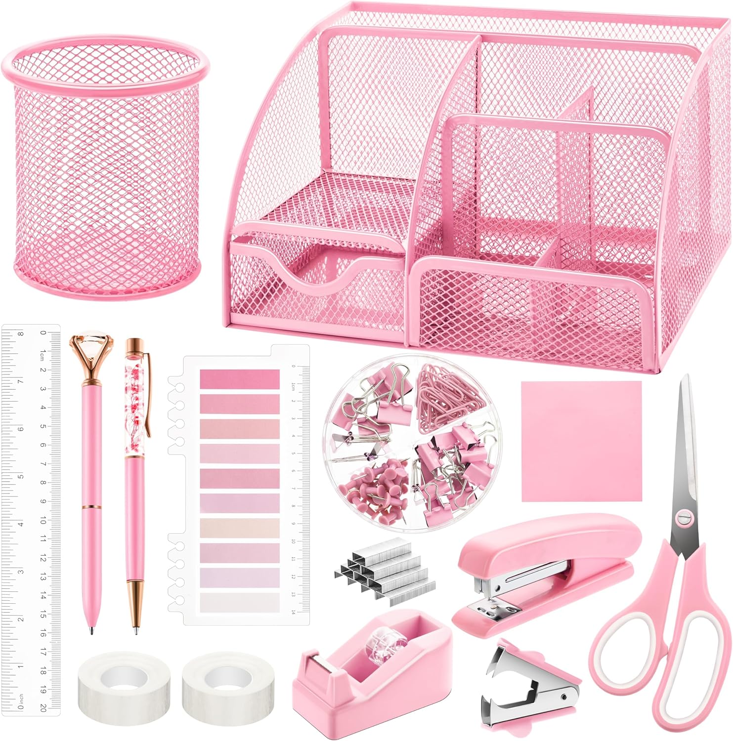 Pink Office Supplies Set for Stylish Organization by Fayoo