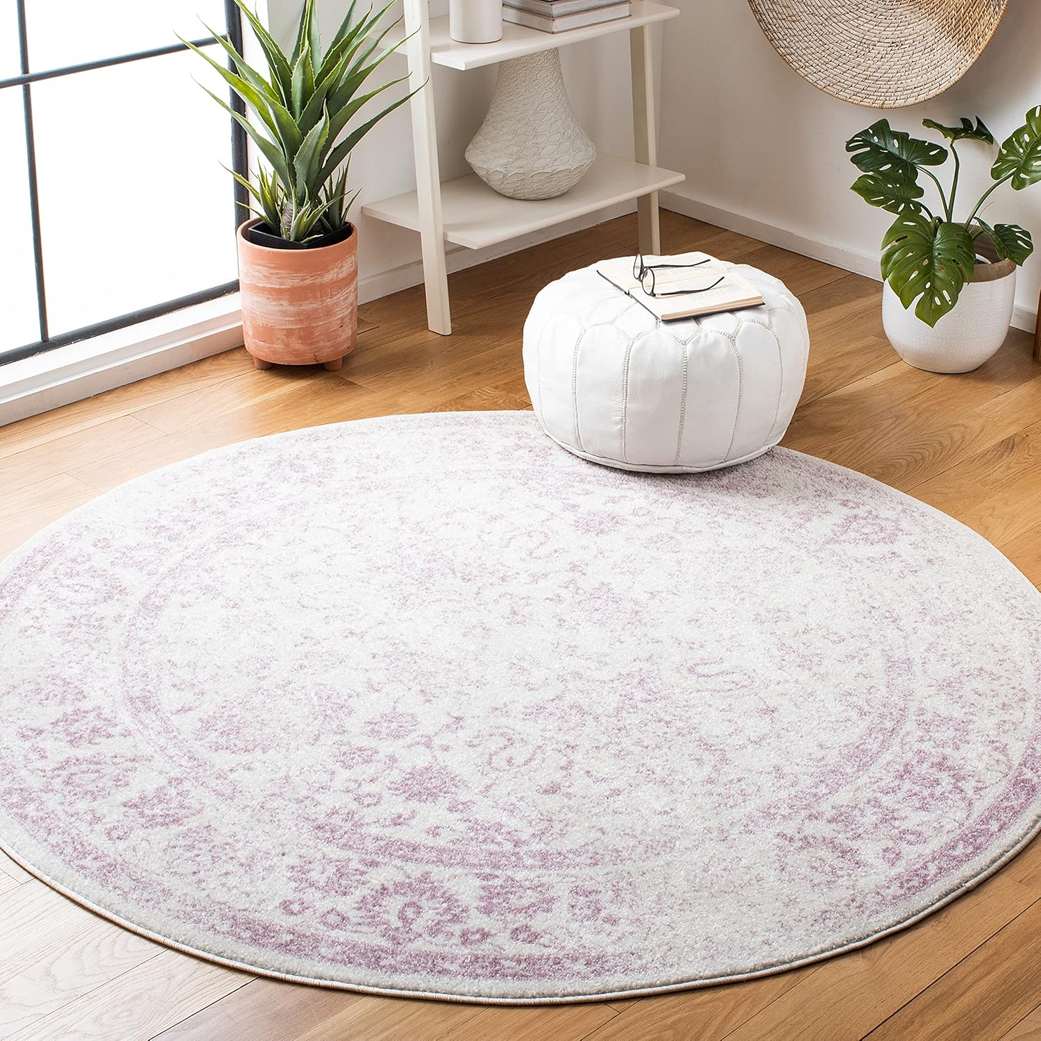 SAFAVIEH Adirondack Collection Area Rug - 6ft Round, Ivory & Lavender