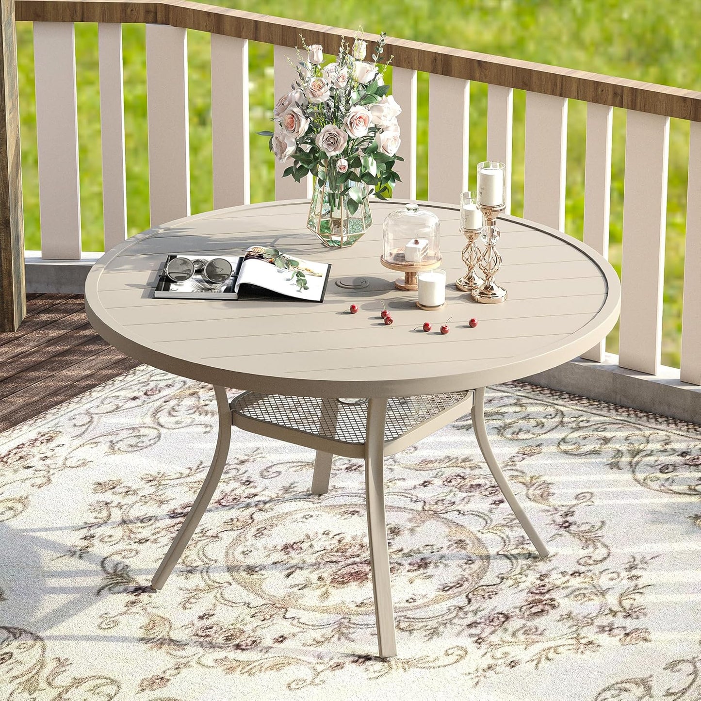 VICLLAX 47.2in Outdoor Round Patio Table for Lawn Garden