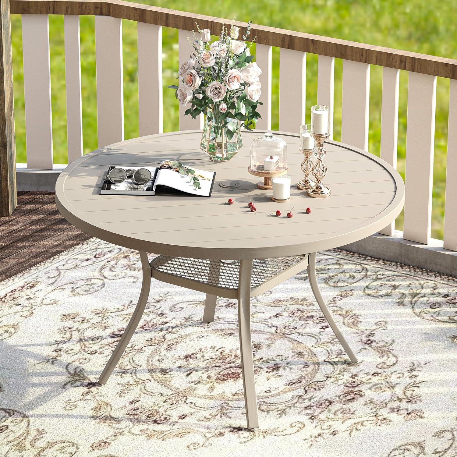 VICLLAX 47.2in Outdoor Round Patio Table for Lawn Garden