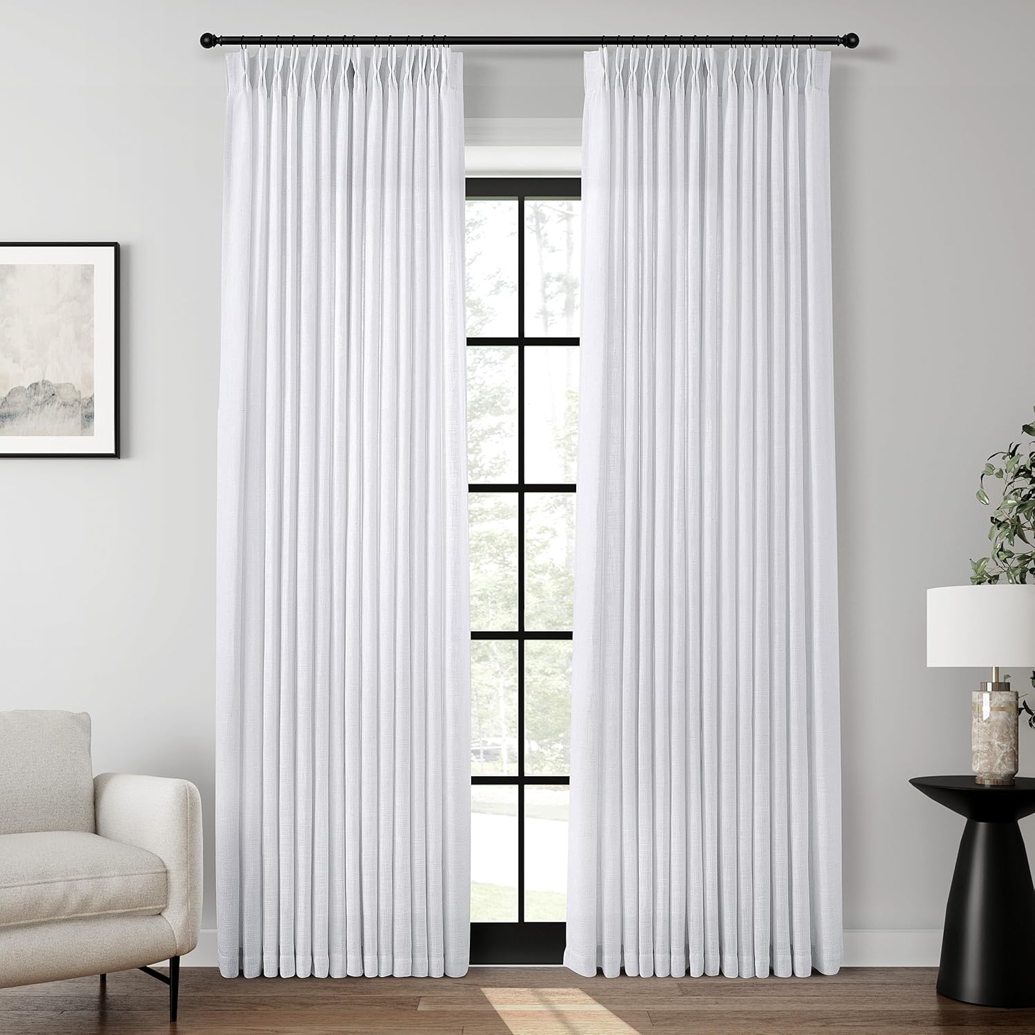 White Linen Pinch Pleated Curtains for Elegant Living Spaces