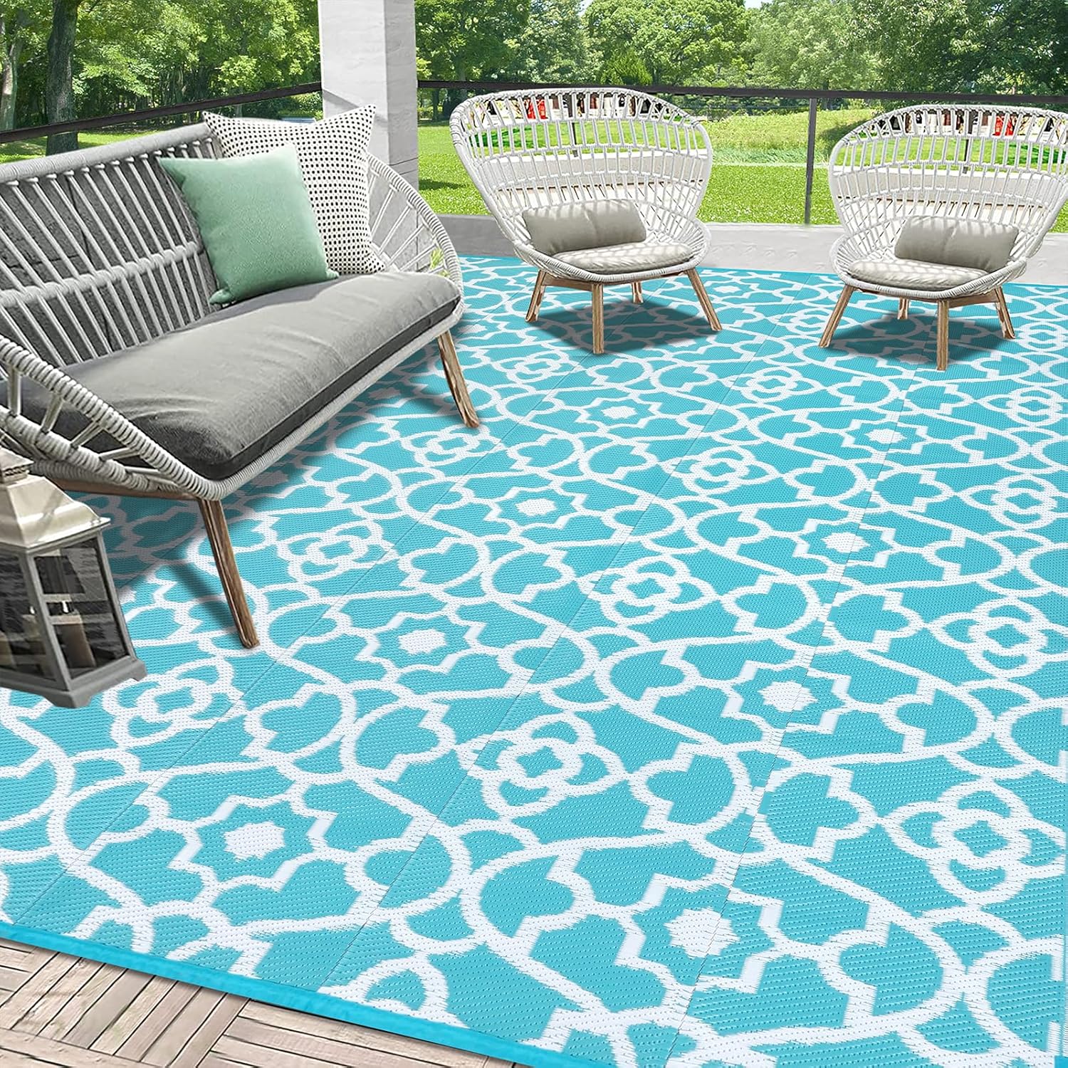 HEBE Outdoor Rug Waterproof 9x12 for Patio and Camping Use