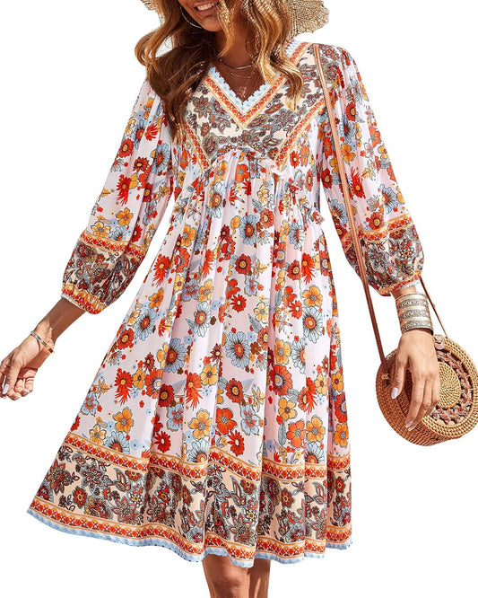 BTFBM Women Casual Spring Summer Dresses V Neck Ruffle Mini