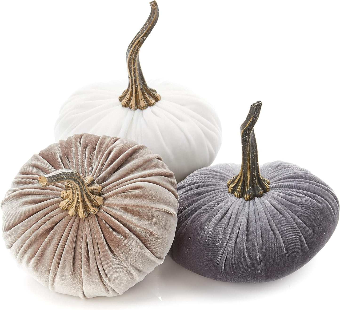 Set of 3 Velvet Pumpkins for Elegant Fall Decor and Centerpieces
