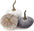Set of 3 Velvet 6.25 in Pumpkins - Neutral Fall Decor for Mantel