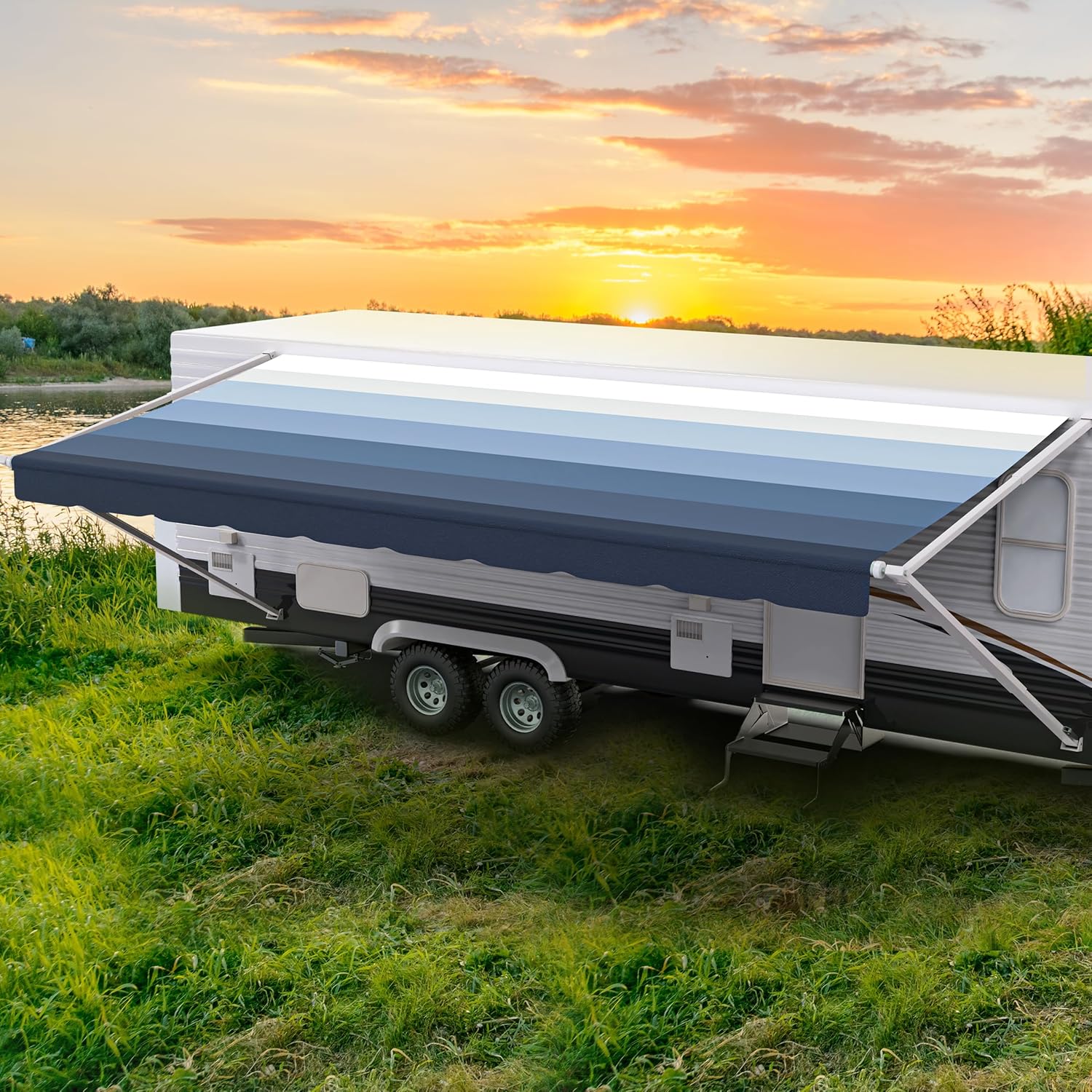 Durable Weatherproof Vinyl RV Awning Fabric Replacement 19ft 2in Long