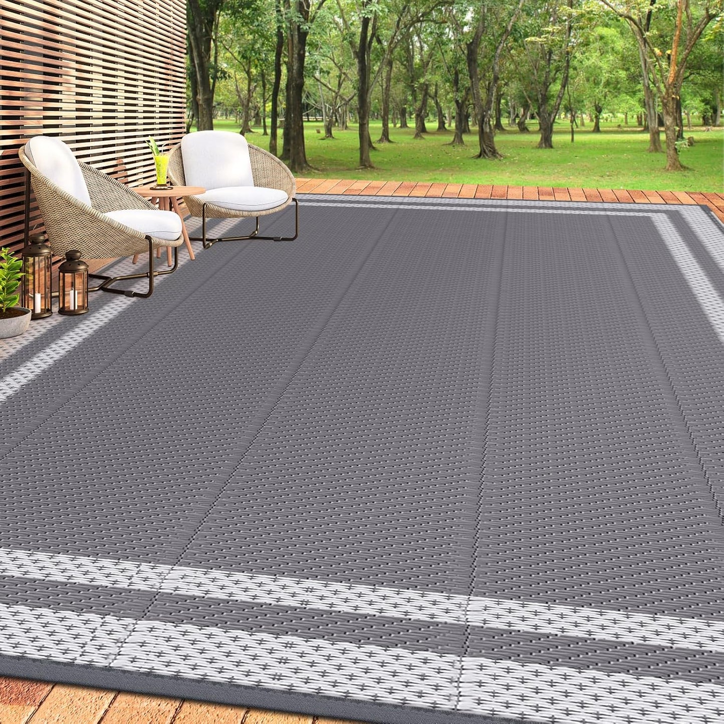 HappyTrends Outdoor Rug Reversible Portable Plastic Straw Camping