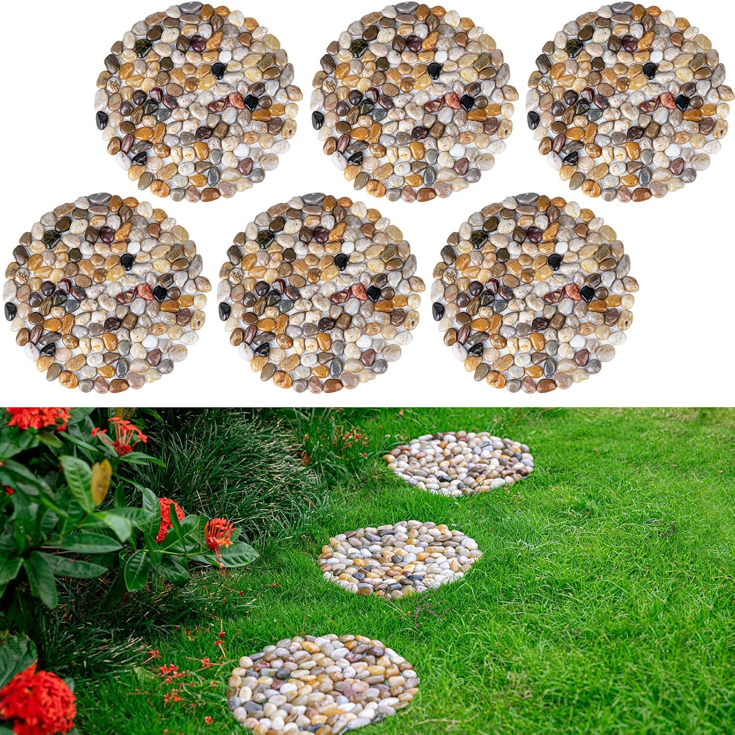 6 PCS River Rock Stepping Stones for Beautiful Garden Walkways