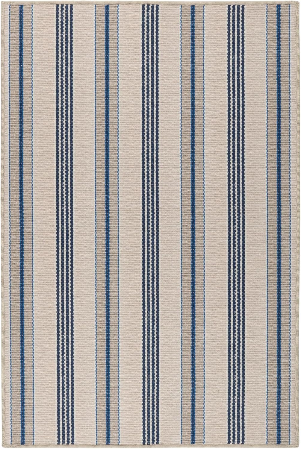 Dash and Albert Nimes Ticking Machine Washable Area Rug 5ft x 8ft