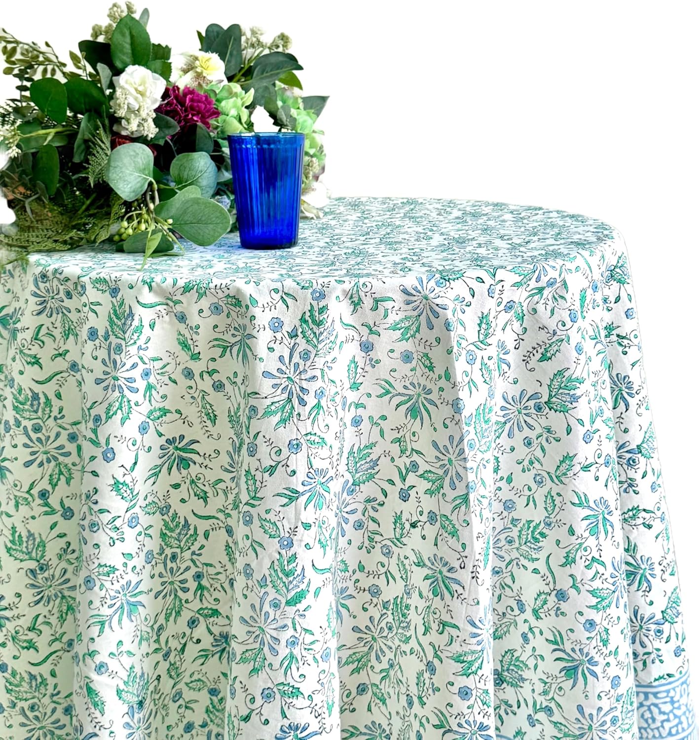 Aster Blue 100% Cotton Round Tablecloth for Elegant Dining