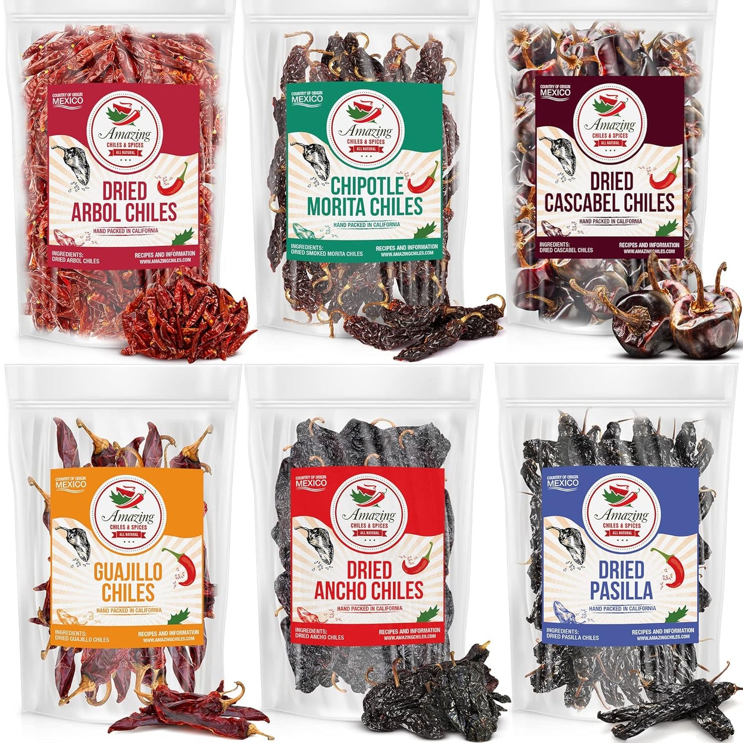 Dried Peppers 6 Pack Bundle for Authentic Mexican Cooking